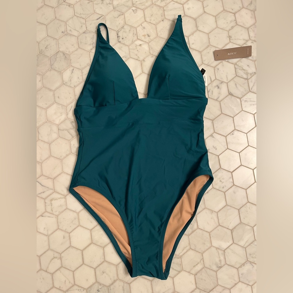 NWT JCrew Plunge One Piece Swimsuit Jade Green Size 6